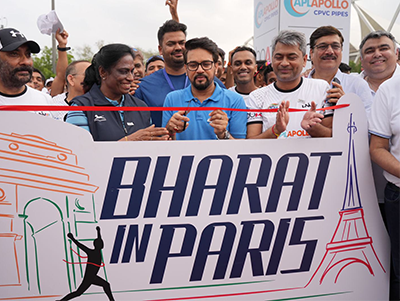Union Minister Anurag Thakur flagged off "Bharat in Paris" campaign at JL Nehru Stadium in New Delhi